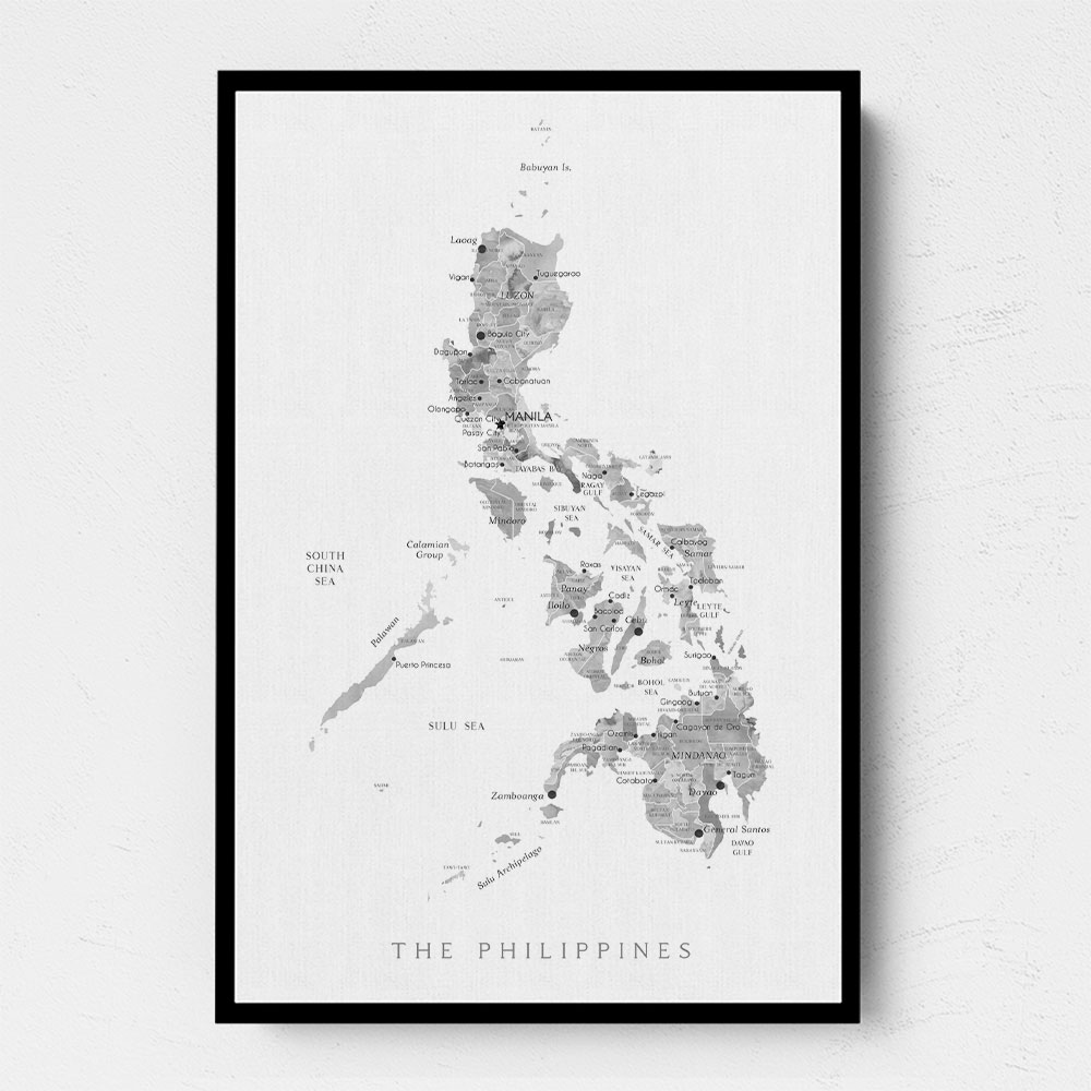 Gray Watercolor Map of Philippines