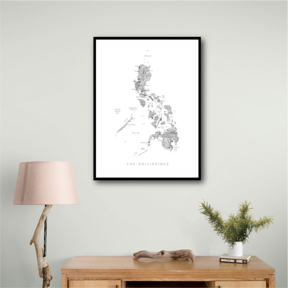 Gray Watercolor Map of Philippines