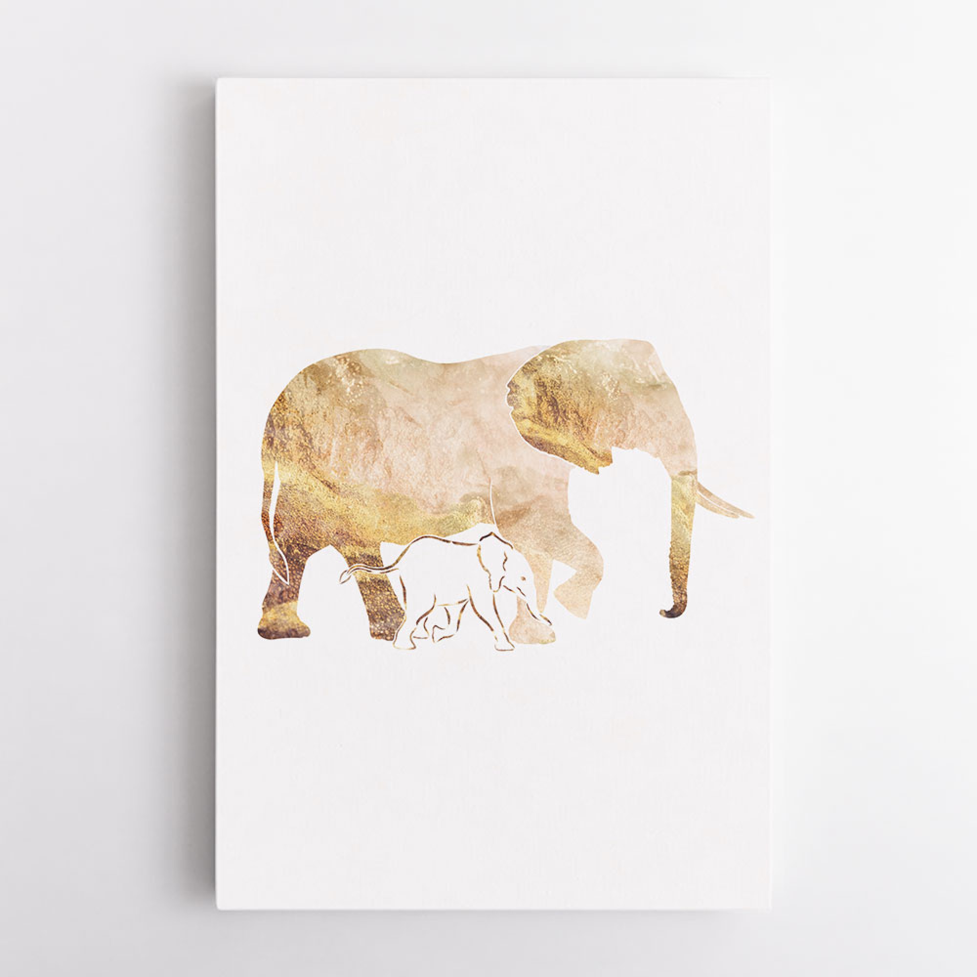 White Gold Elephants Wall Art