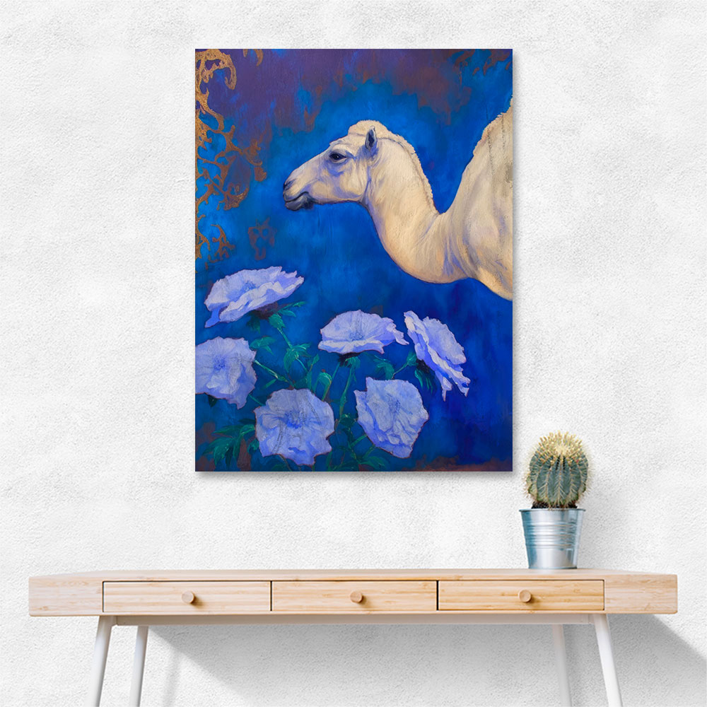Camel With Blue Flowers