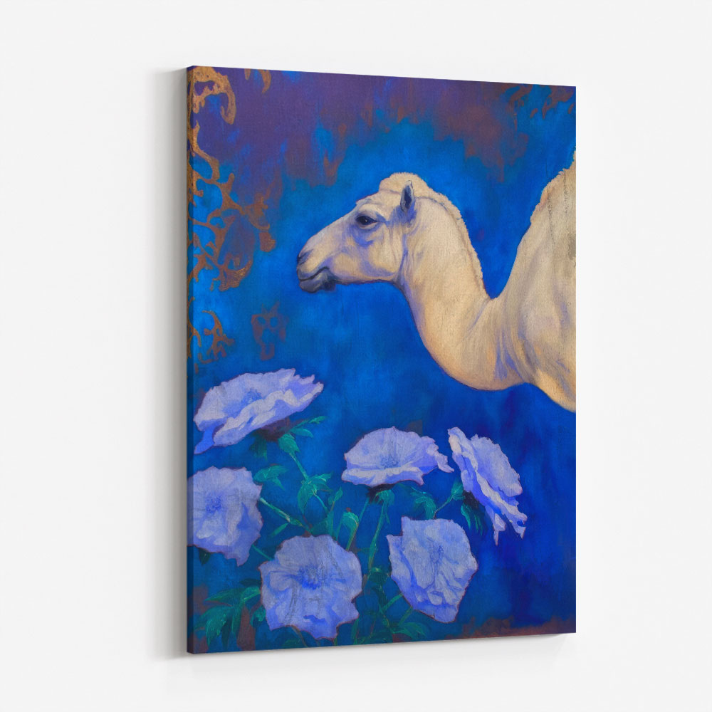 Camel With Blue Flowers