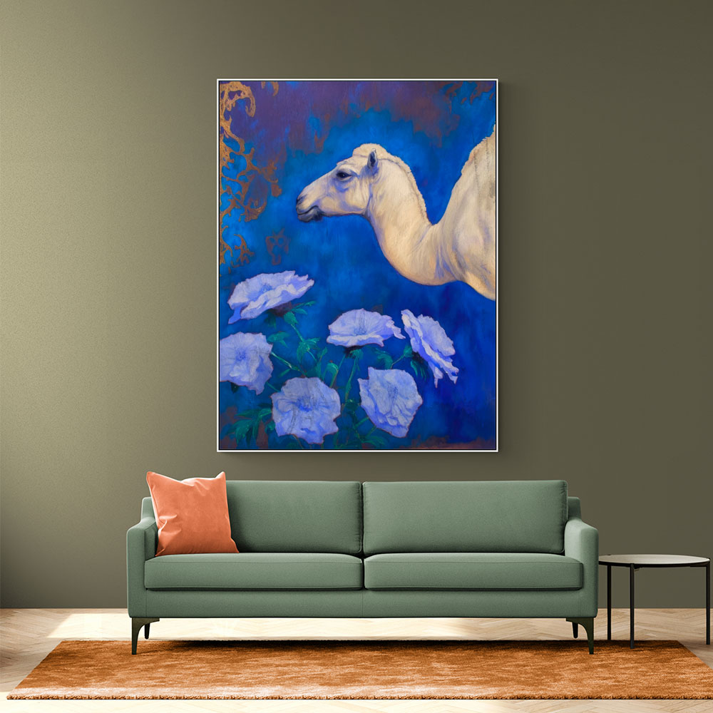 Camel With Blue Flowers