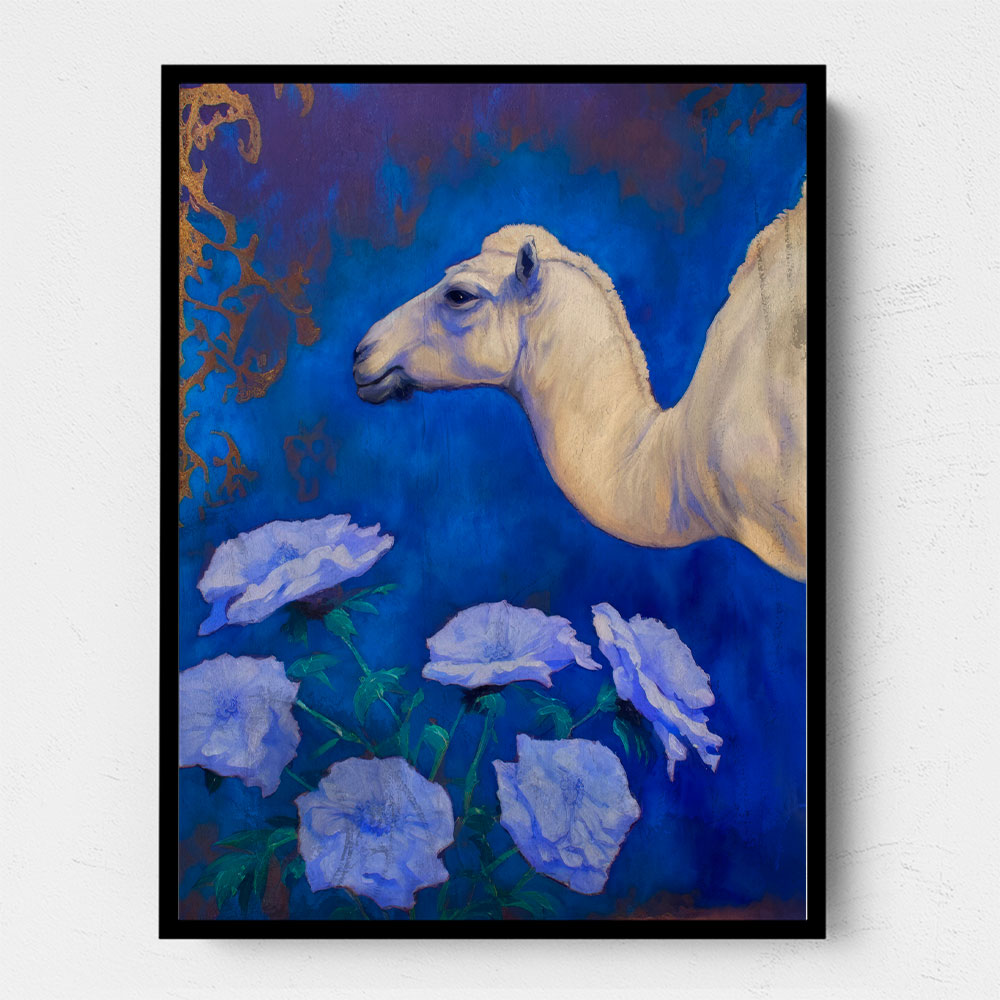 Camel With Blue Flowers