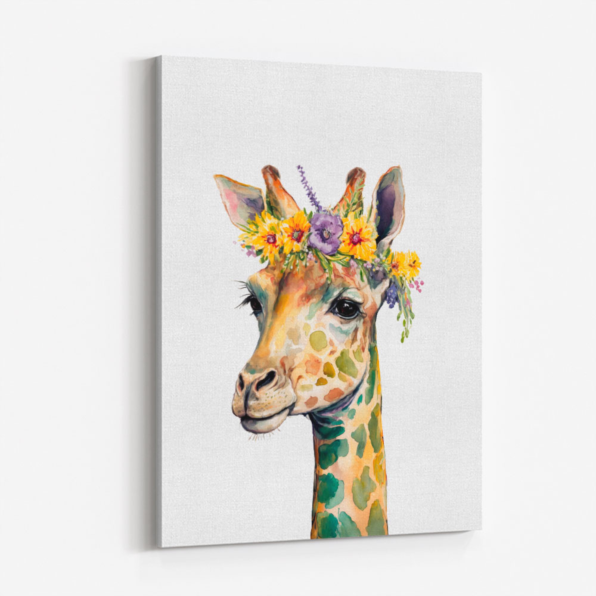 Giraffe With Flowers Wall Art