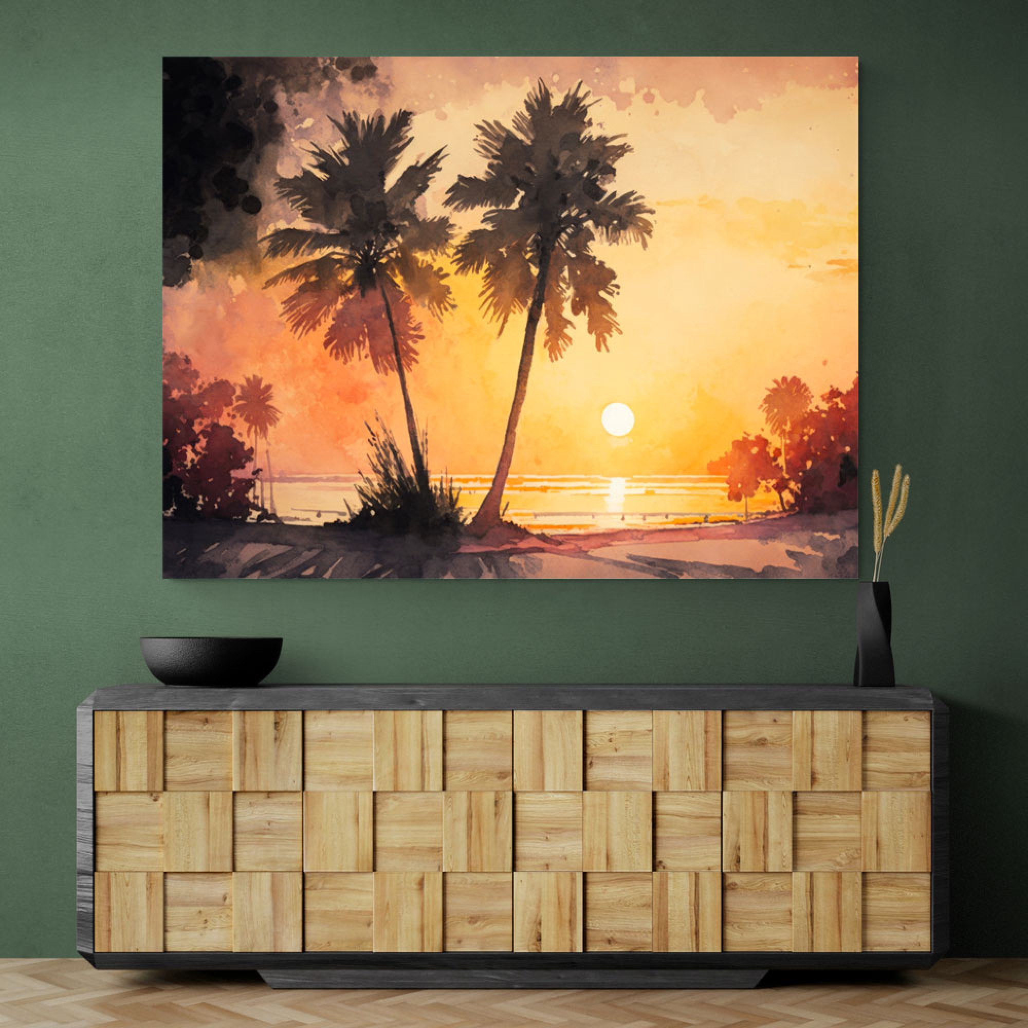Sun and Two Palms Wall Art