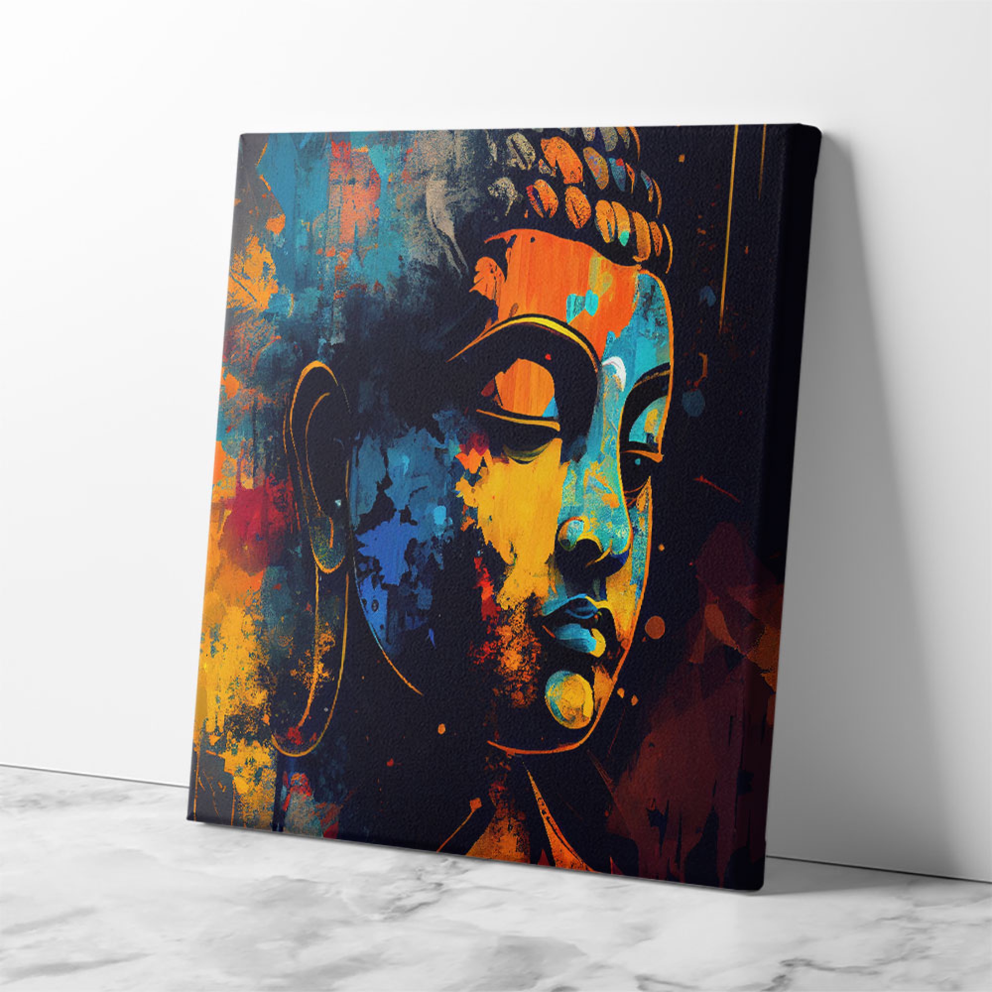 Buddha Head Abstract Color 1 Square Wall Art