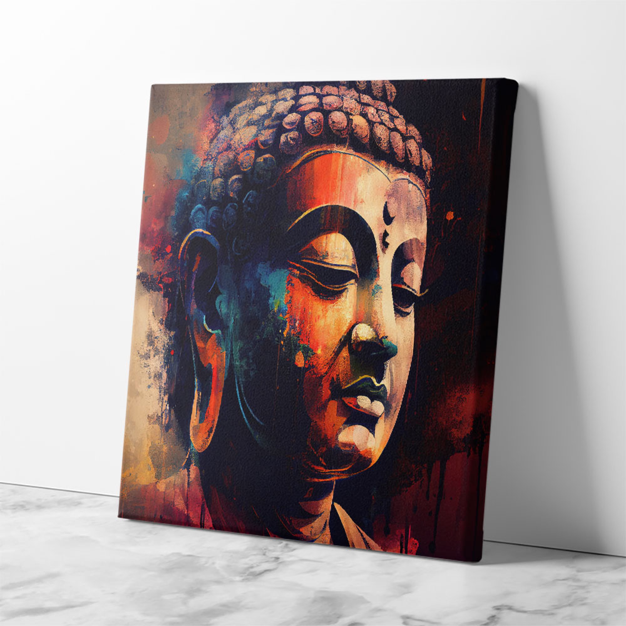 Buddha Head Abstract Color 3 Square Wall Art