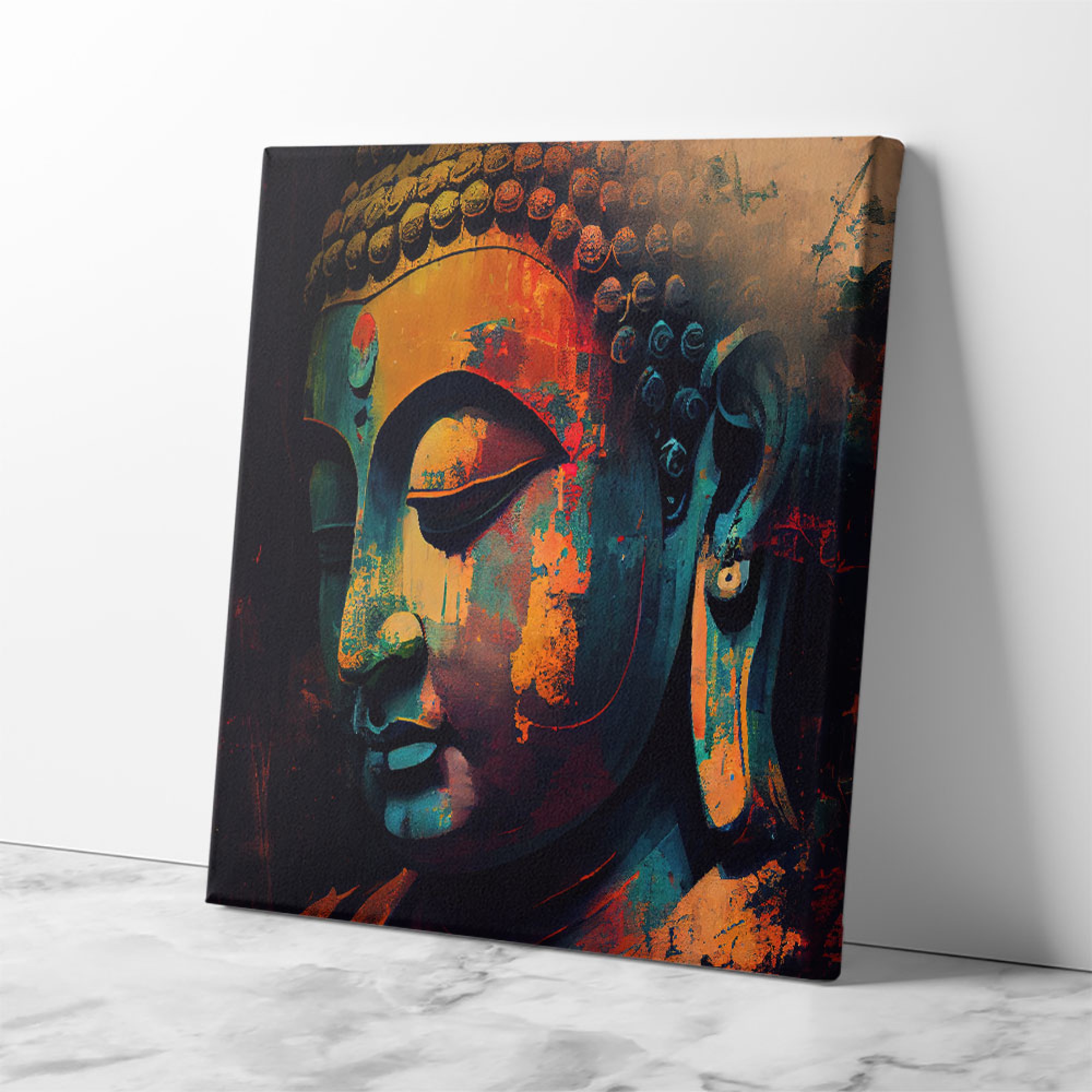 Buddha Head Abstract Color 4 Square Wall Art