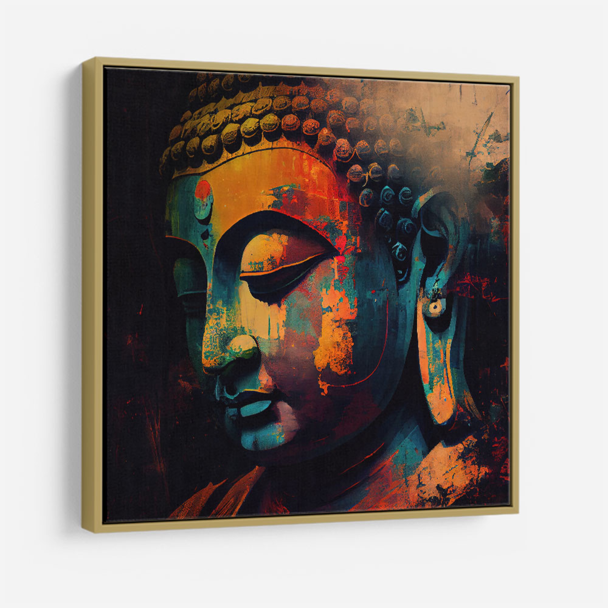 Buddha Head Abstract Color 4 Square Wall Art
