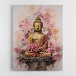 Buddha Statue Pink Water Color Wall Art