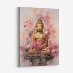 Buddha Statue Pink Water Color Wall Art