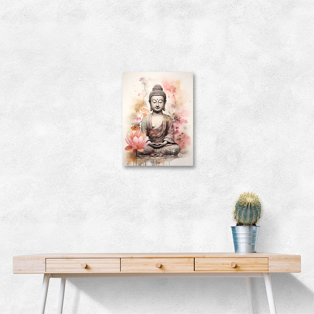 Buddha With a Lotus Flower Water Color Wall Art