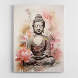 Buddha With a Lotus Flower Water Color Wall Art