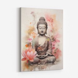 Buddha With a Lotus Flower Water Color Wall Art