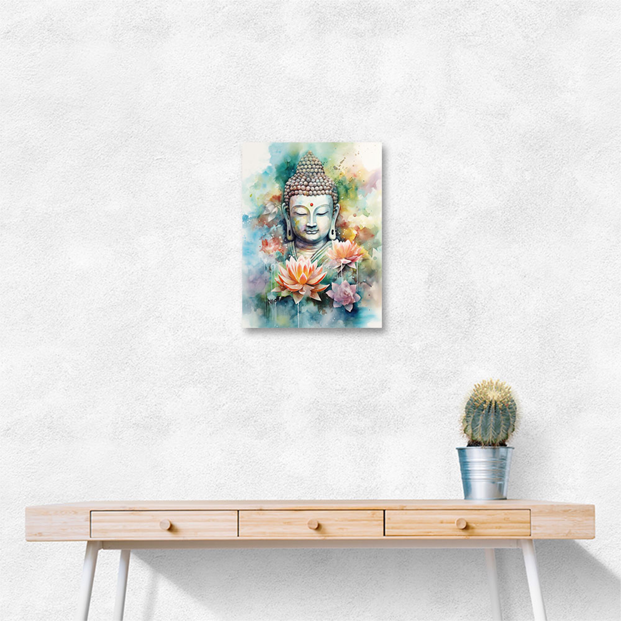 Buddha With a Lotus Flower Water Color 1 Wall Art
