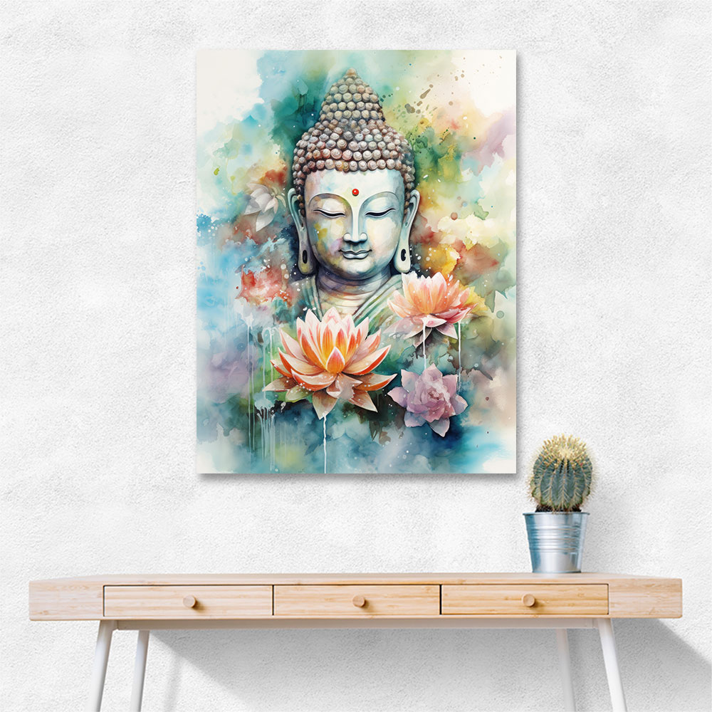 Buddha With a Lotus Flower Water Color 1 Wall Art