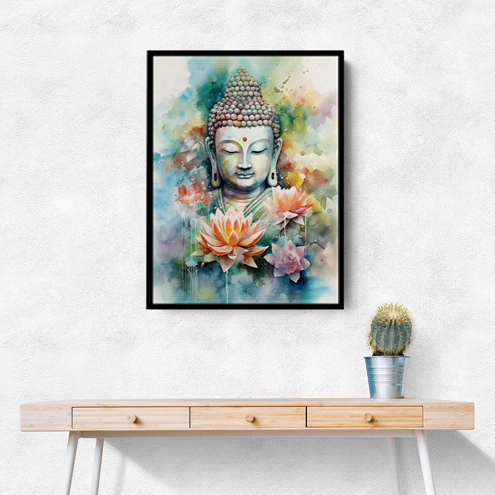 Buddha With a Lotus Flower Water Color 1 Wall Art Buddha With a Lotus Flower Water Color 1 Wall Art
