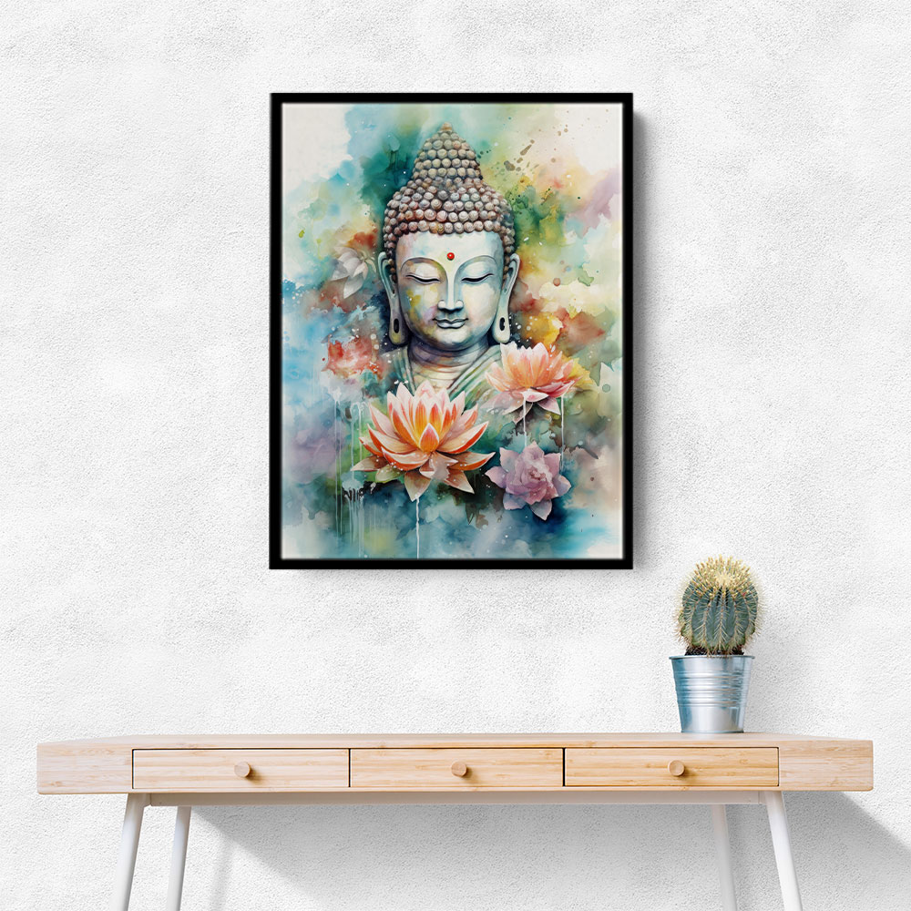 Buddha With a Lotus Flower Water Color 1 Wall Art