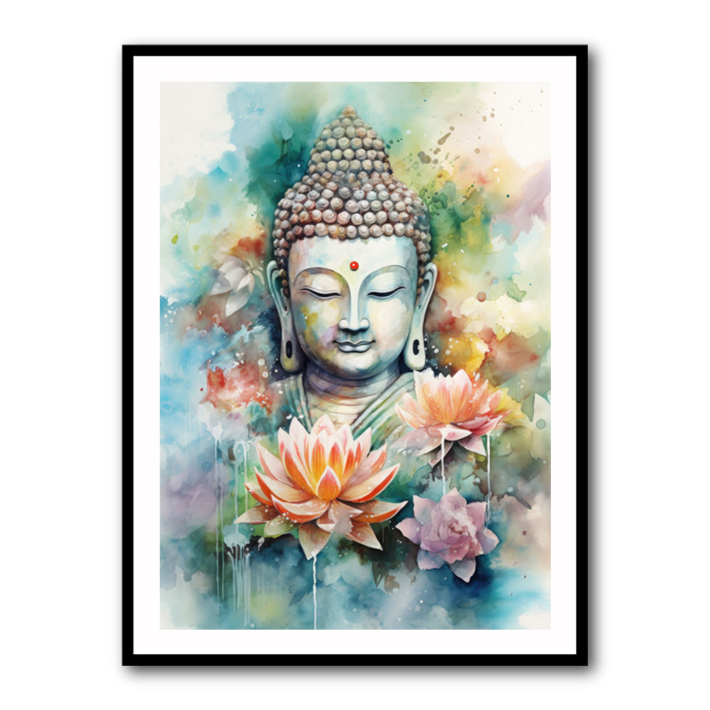 Buddha With a Lotus Flower Water Color 1 Wall Art