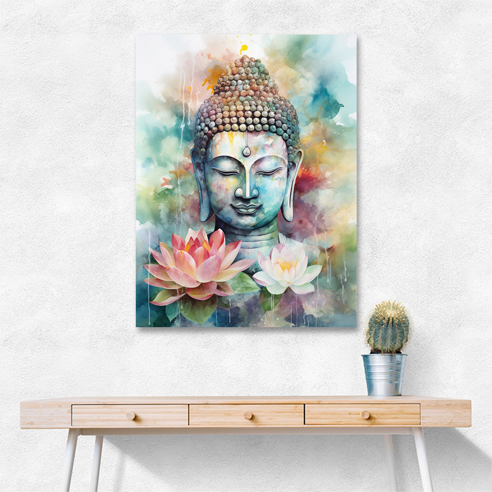 Buddha With a Lotus Flower Water Color 4 Wall Art