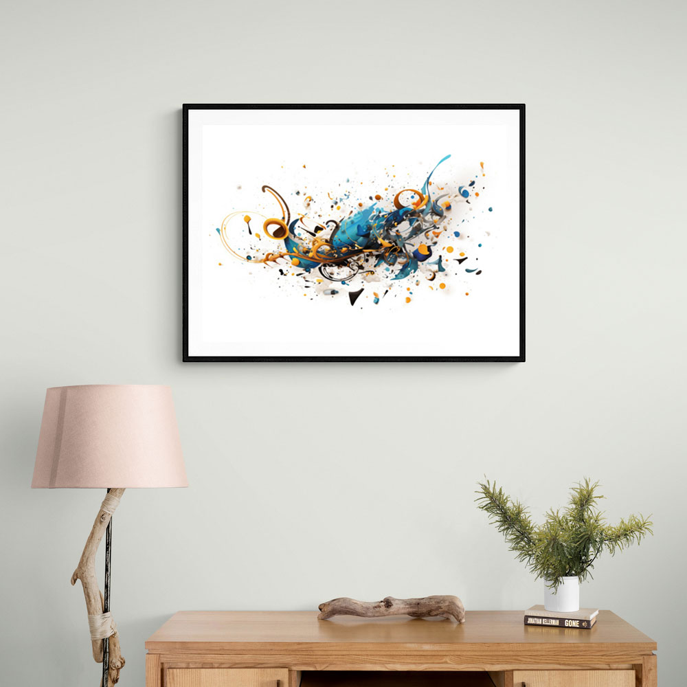 Abstract Blues Calligraphy Wall Art