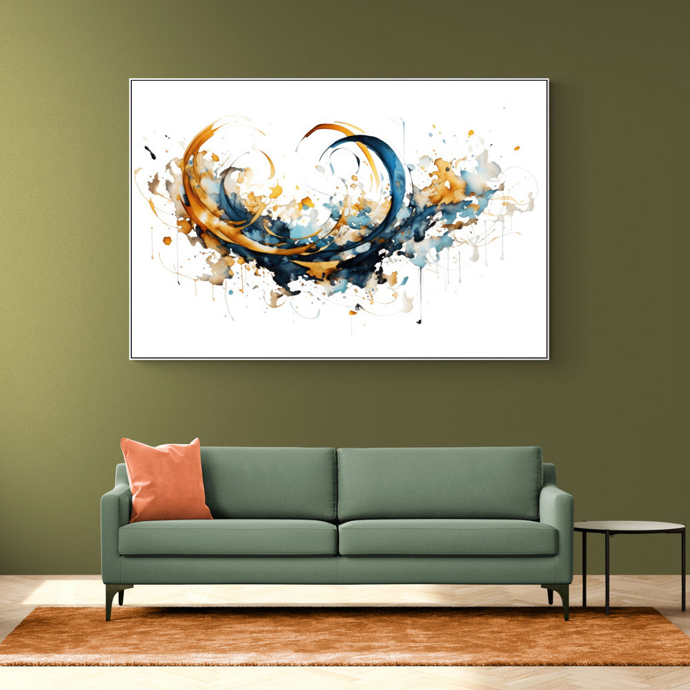 Abstract Blue and Golds Calligraphy Wall Art