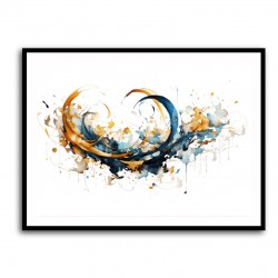 Abstract Blue and Golds Calligraphy Wall Art