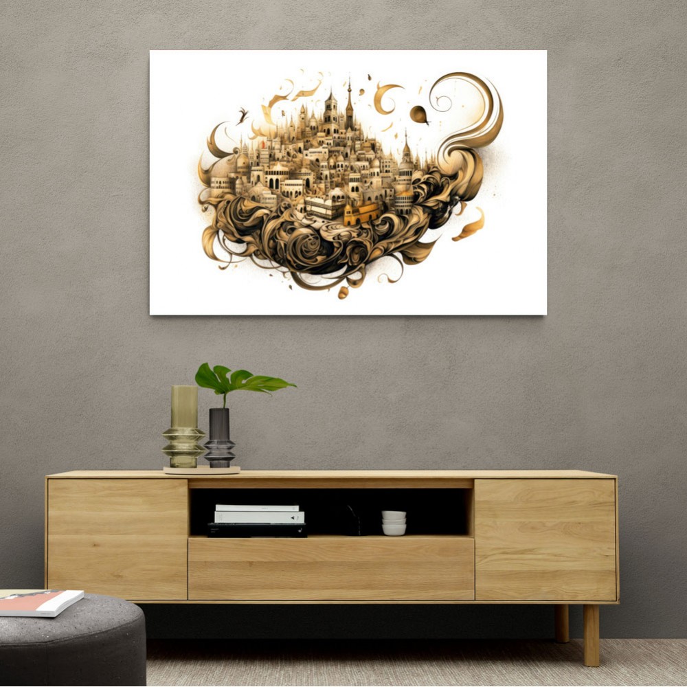 Abstract Calligraphy Buildings Wall Art