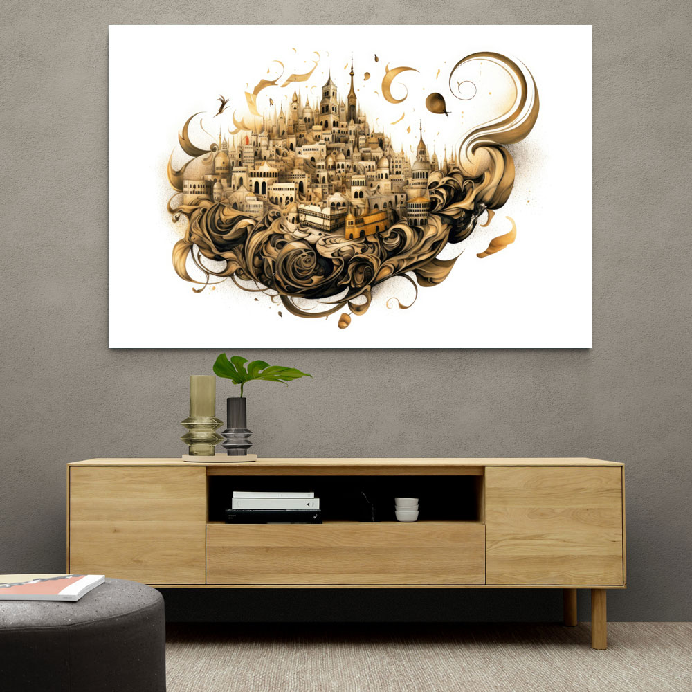 Abstract Calligraphy Buildings Wall Art