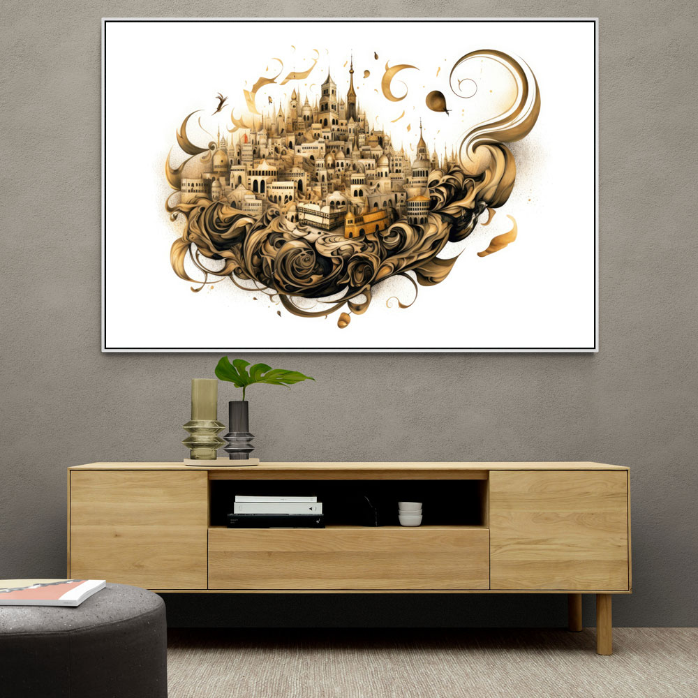 Abstract Calligraphy Buildings Wall Art