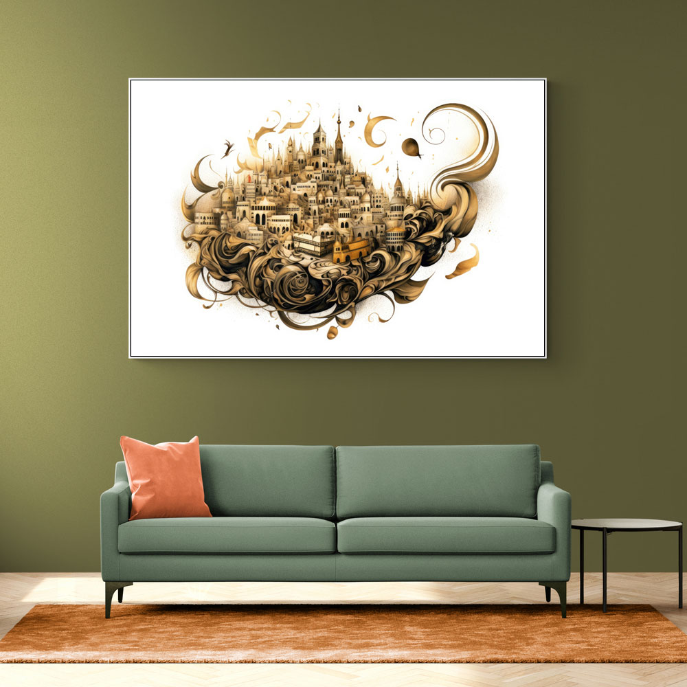 Abstract Calligraphy Buildings Wall Art