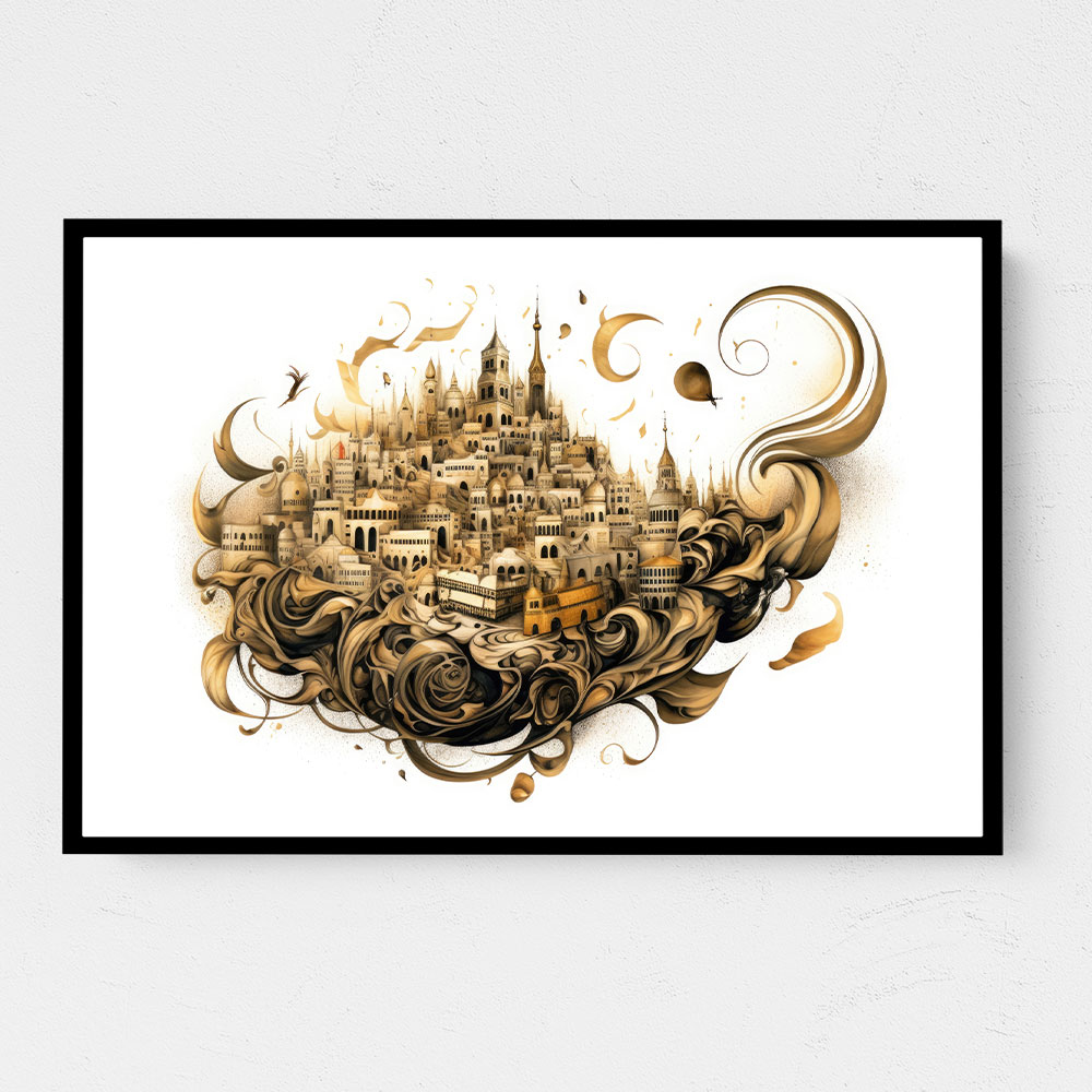 Abstract Calligraphy Buildings Wall Art