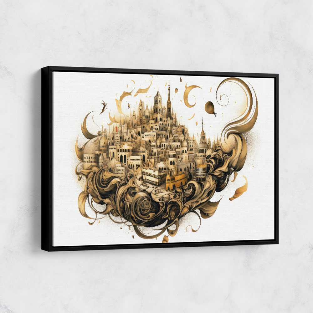 Abstract Calligraphy Buildings Wall Art