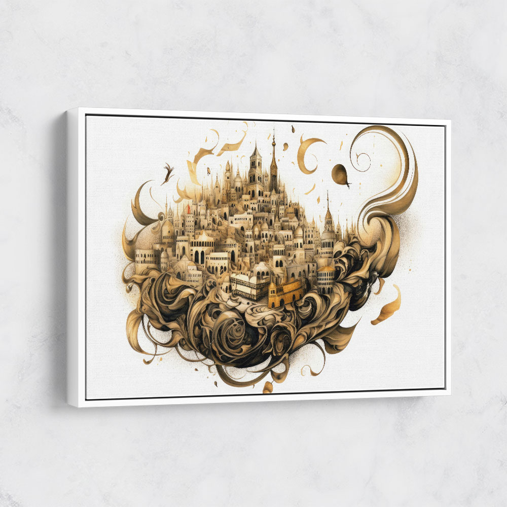 Abstract Calligraphy Buildings Wall Art