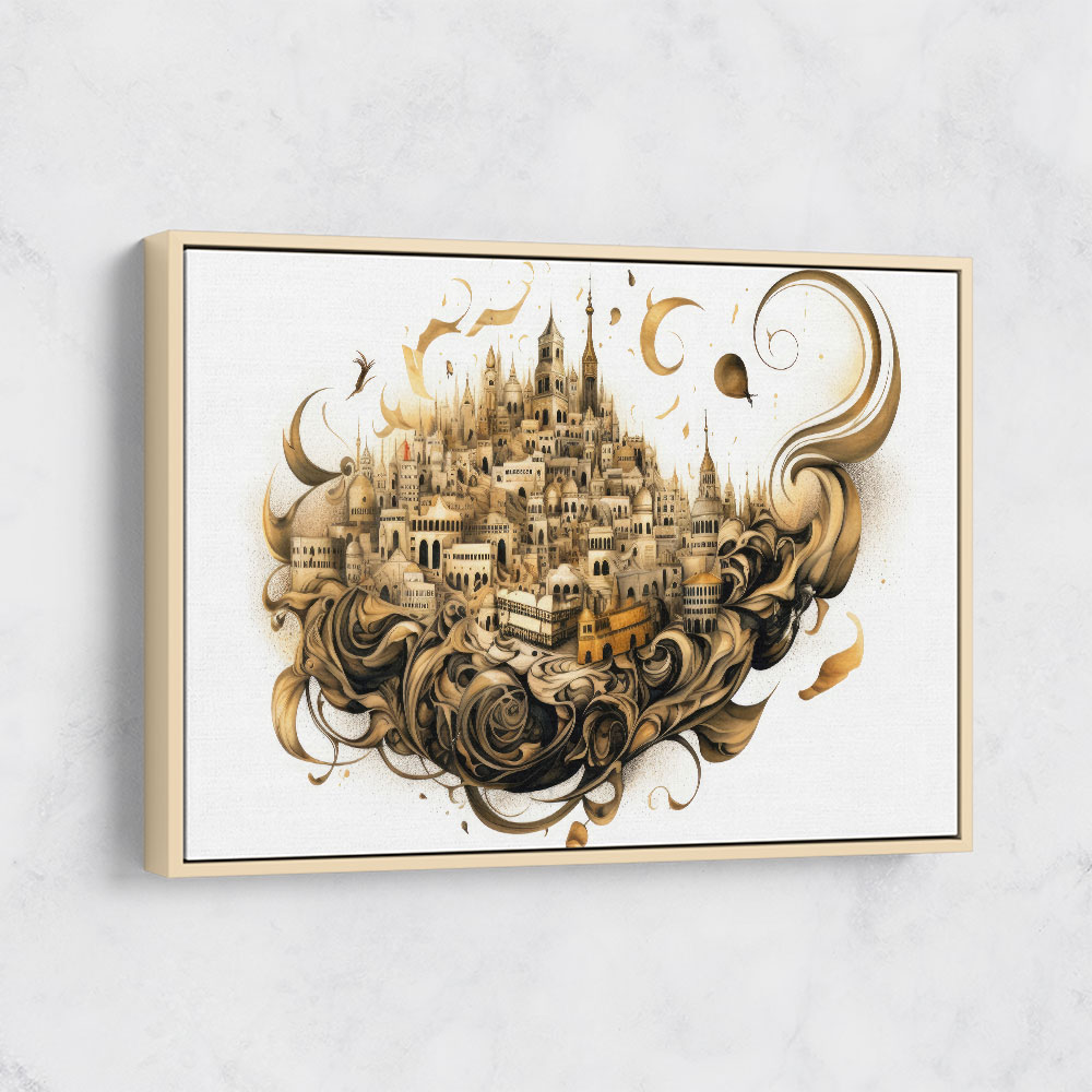 Abstract Calligraphy Buildings Wall Art