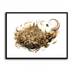 Abstract Calligraphy Buildings Wall Art