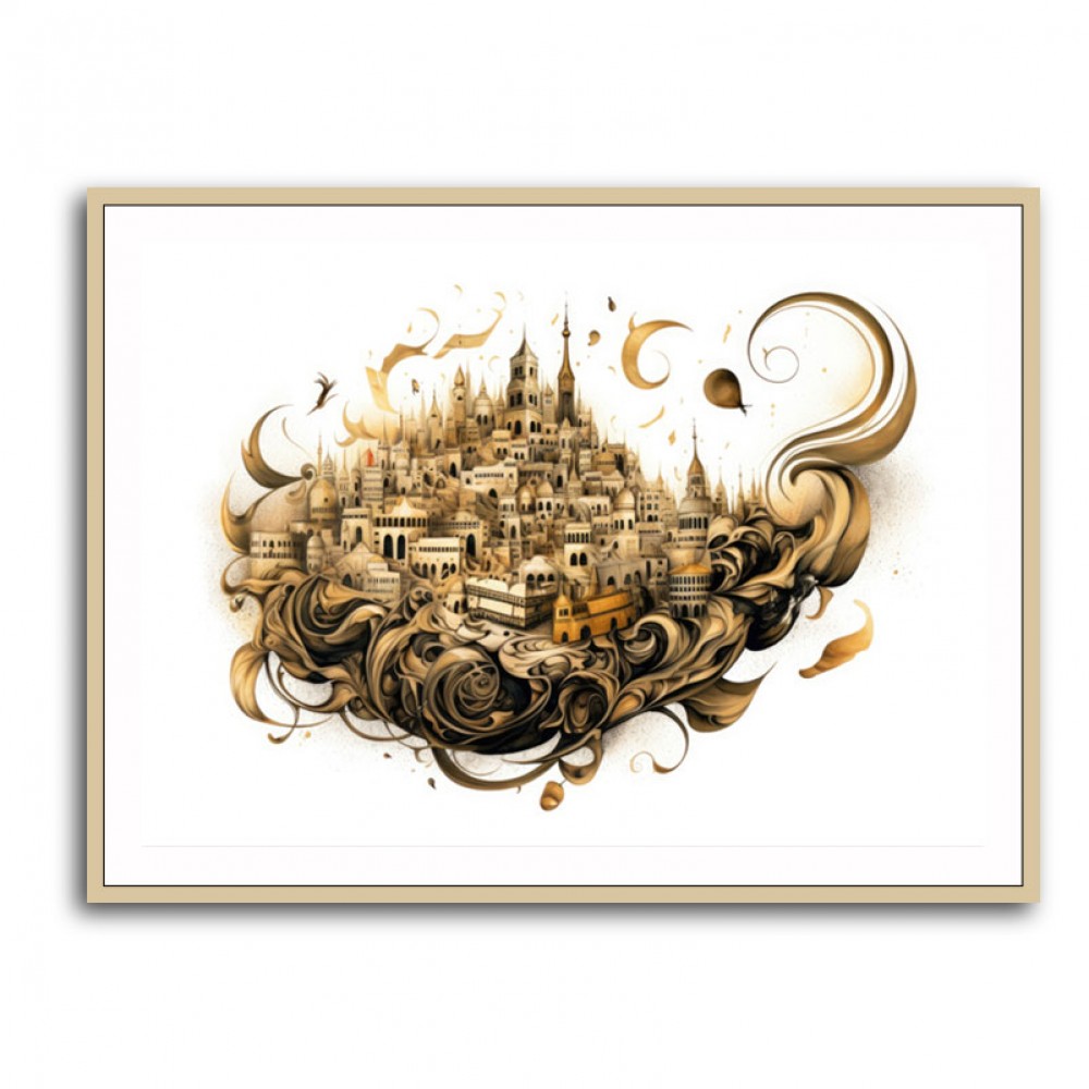 Abstract Calligraphy Buildings Wall Art