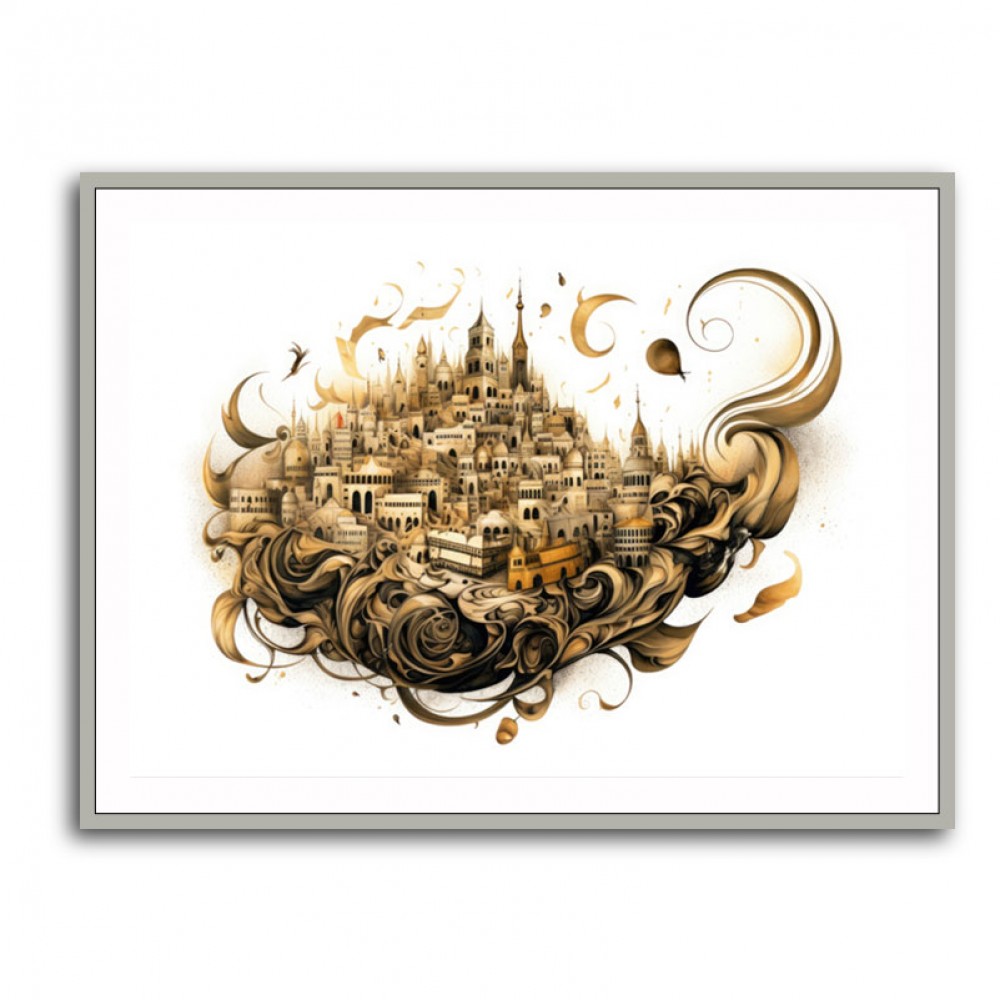 Abstract Calligraphy Buildings Wall Art