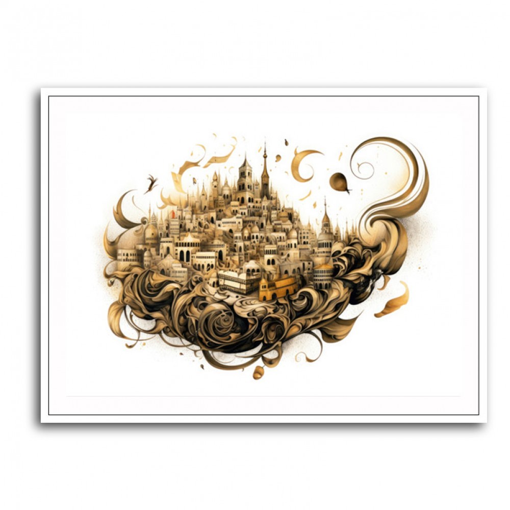 Abstract Calligraphy Buildings Wall Art