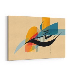Modern Arabic Calligraphy Abstract – Teal, Gold & Red Geometric Flow 1 Wall Art
