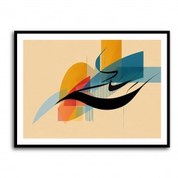 Modern Arabic Calligraphy Abstract – Teal, Gold & Red Geometric Flow 1 Wall Art