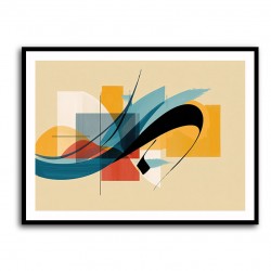 Modern Arabic Calligraphy Abstract – Teal, Gold & Red Geometric Flow 2 Wall Art