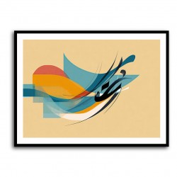 Modern Arabic Calligraphy Abstract – Teal, Gold & Red Geometric Flow 3
