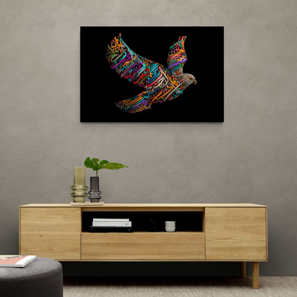 Abstract style Falcon Colourful Arabic calligraphy wall art 3 Abstract style Falcon Colourful Arabic calligraphy wall art 3