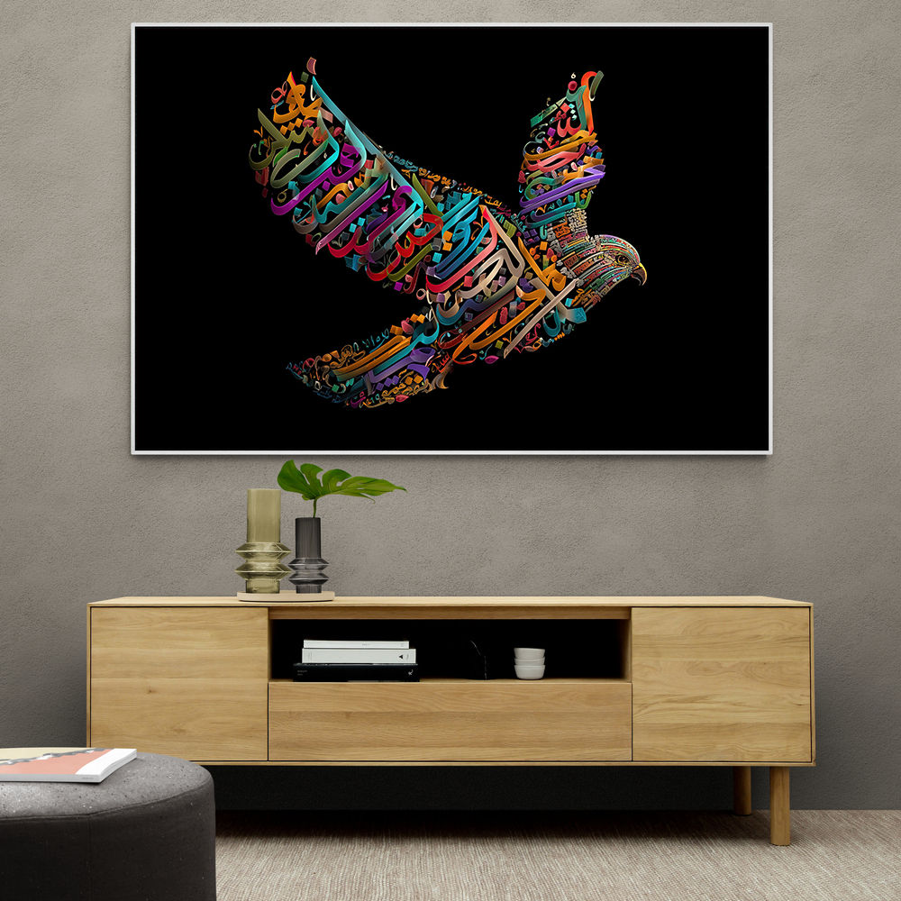 Abstract style Falcon Colourful Arabic calligraphy wall art 3 Abstract style Falcon Colourful Arabic calligraphy wall art 3
