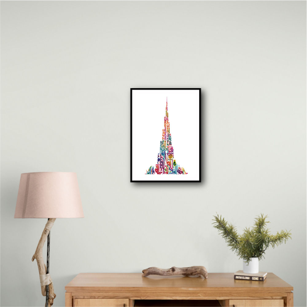 Burj Khalifa in Arabic calligraphy art white 1