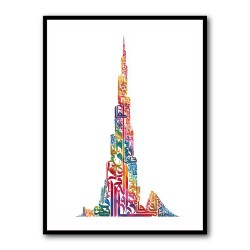Burj Khalifa in Arabic Calligraphy Art white 