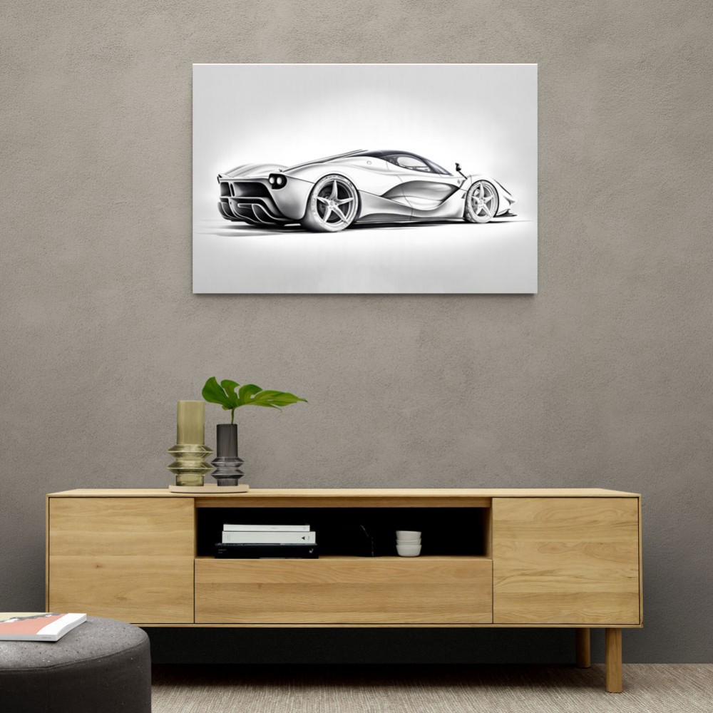 La Ferrari Silver Sketch Wall Art