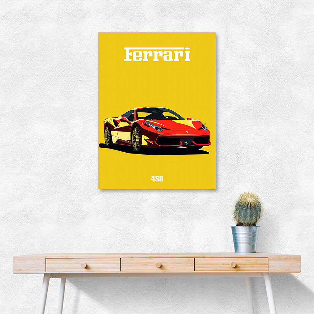 Ferrari 458 Red on Yellow Poster