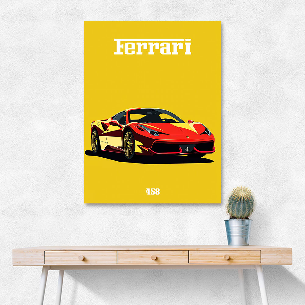 Ferrari 458 Red on Yellow Poster